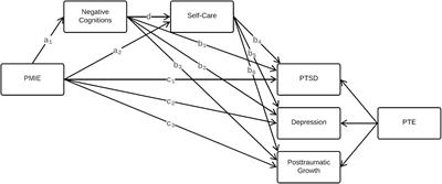 Morally injurious events among aid workers: examining the indirect effect of negative cognitions and self-care in associations with mental health indicators